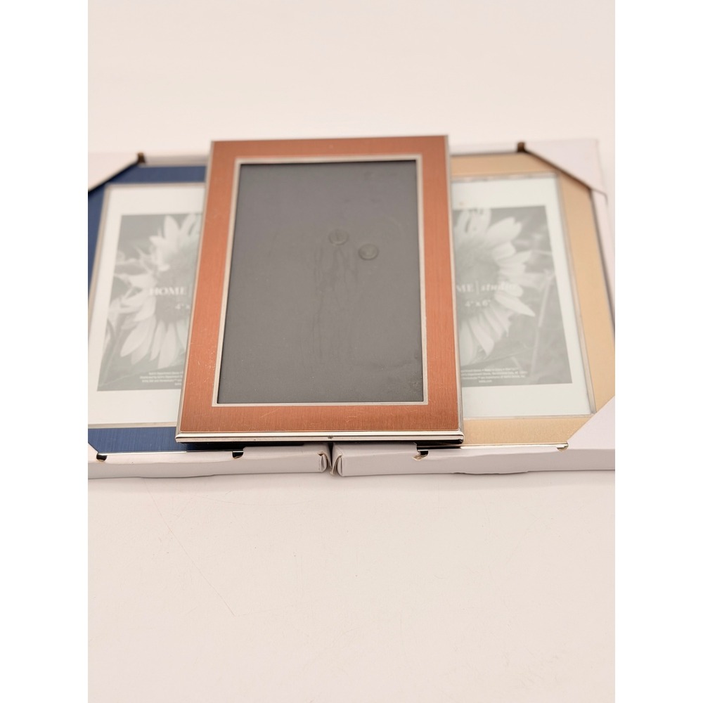 Home Studio 4x6 Picture Frame Set 3 Metallic Copper Navy Gold Brushed Metal Trim
